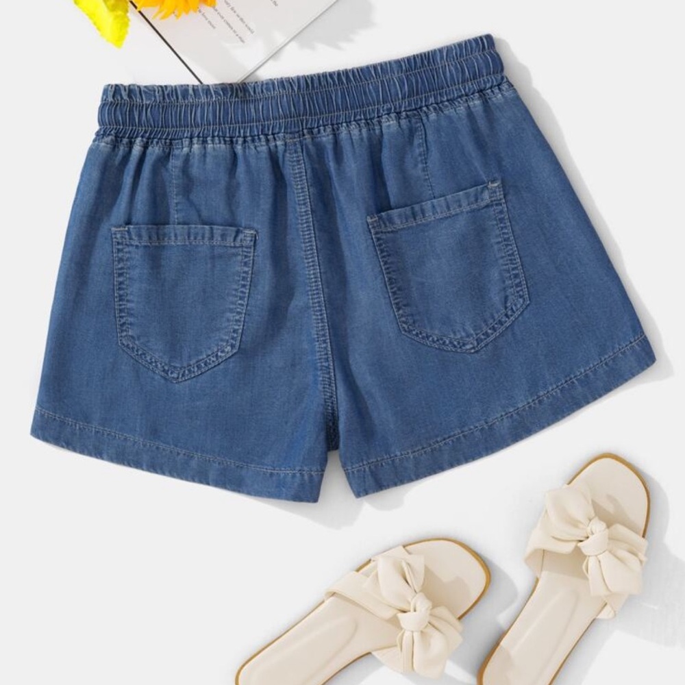 Drawstring boho shorts waist tie pockets soft casual dark blue - Picture 2 of 4